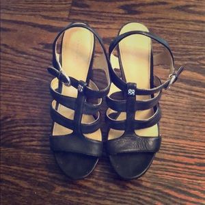 Black, coach strapped block heel